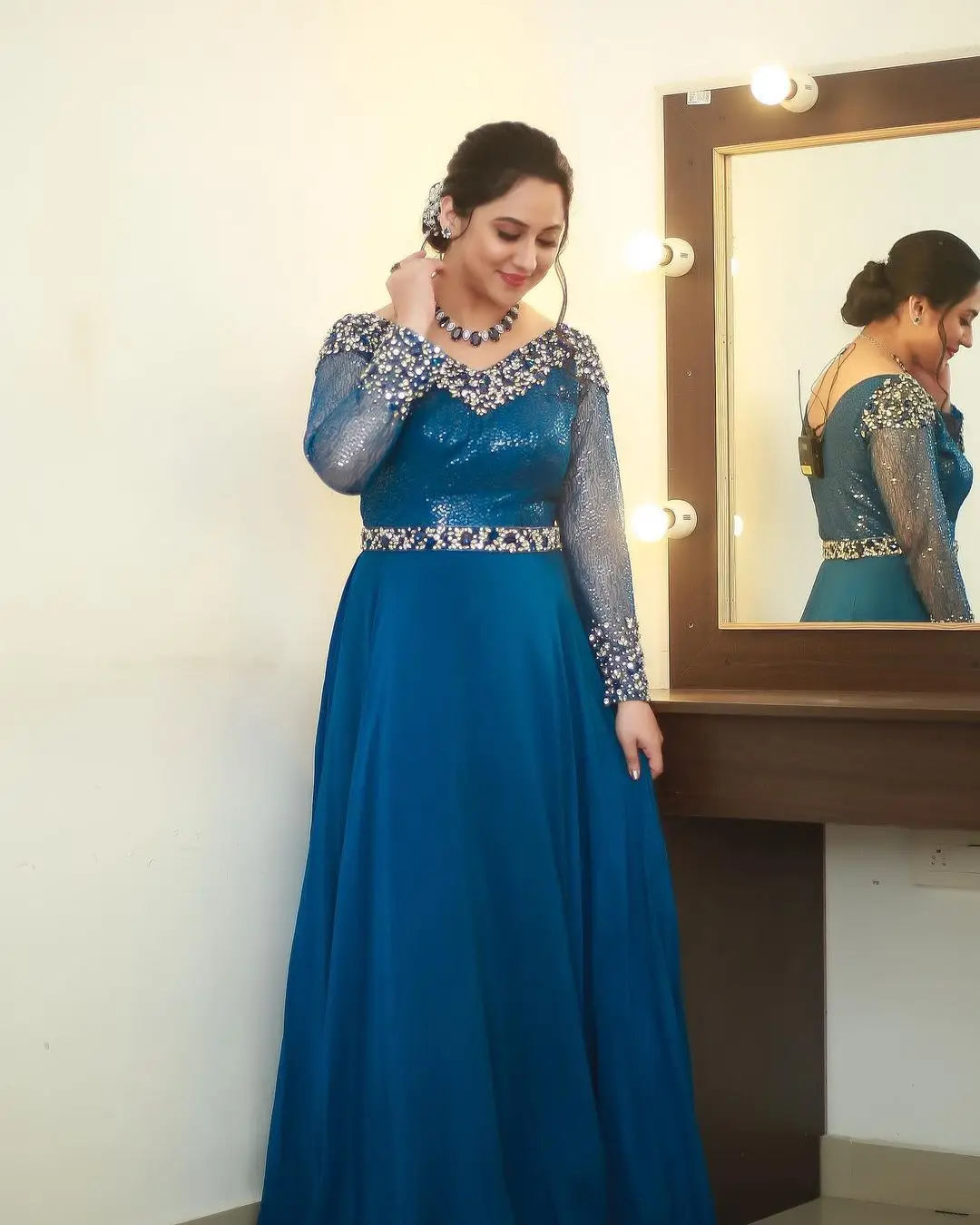 Miya George Wearing Beautiful Earring Jewellery Blue Dress